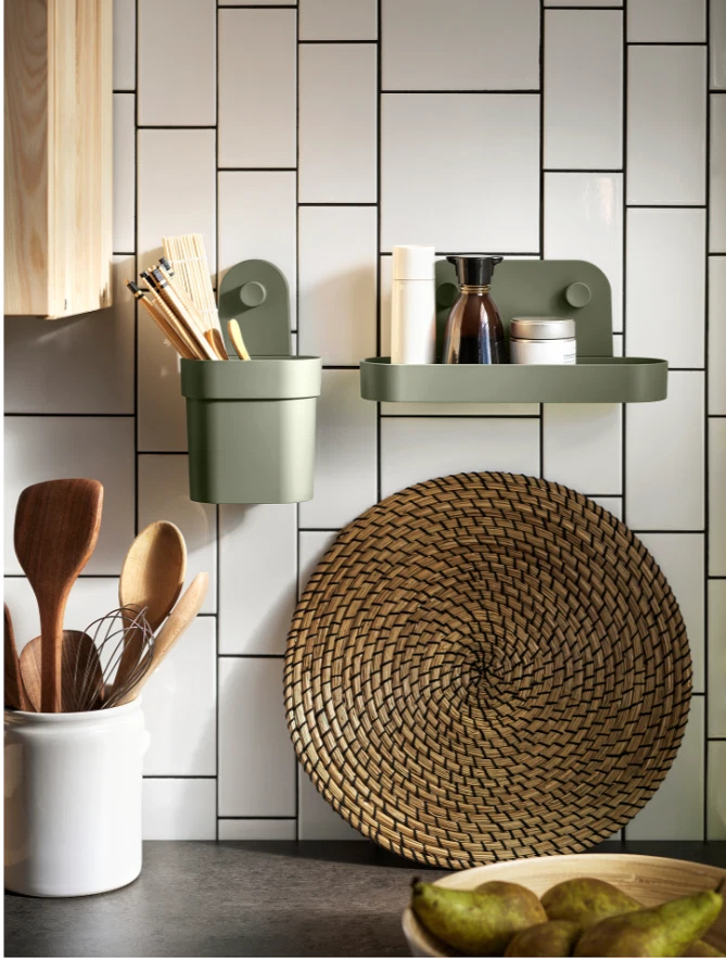 IKEA OBONAS Estante de Pared con Ventosa, Gris-Verde, 28 cm, 11 1/32", Totalmente NUEVO Foto 3 de 4