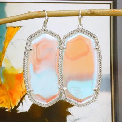 NWT Kendra Scott Danielle Dichroic Glass Earrings Silver Tone