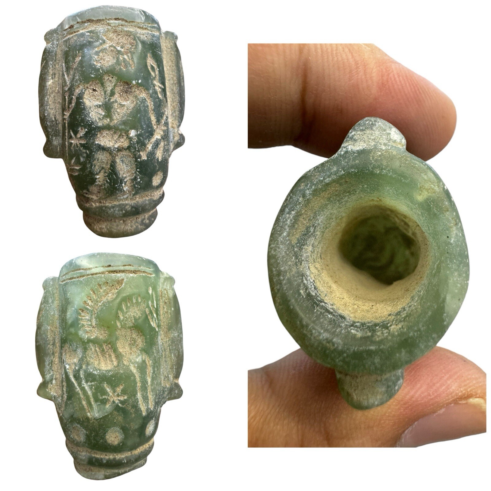 Roman Ancient Jade Stone Engraved Royal Used Perfume Mini Bottle