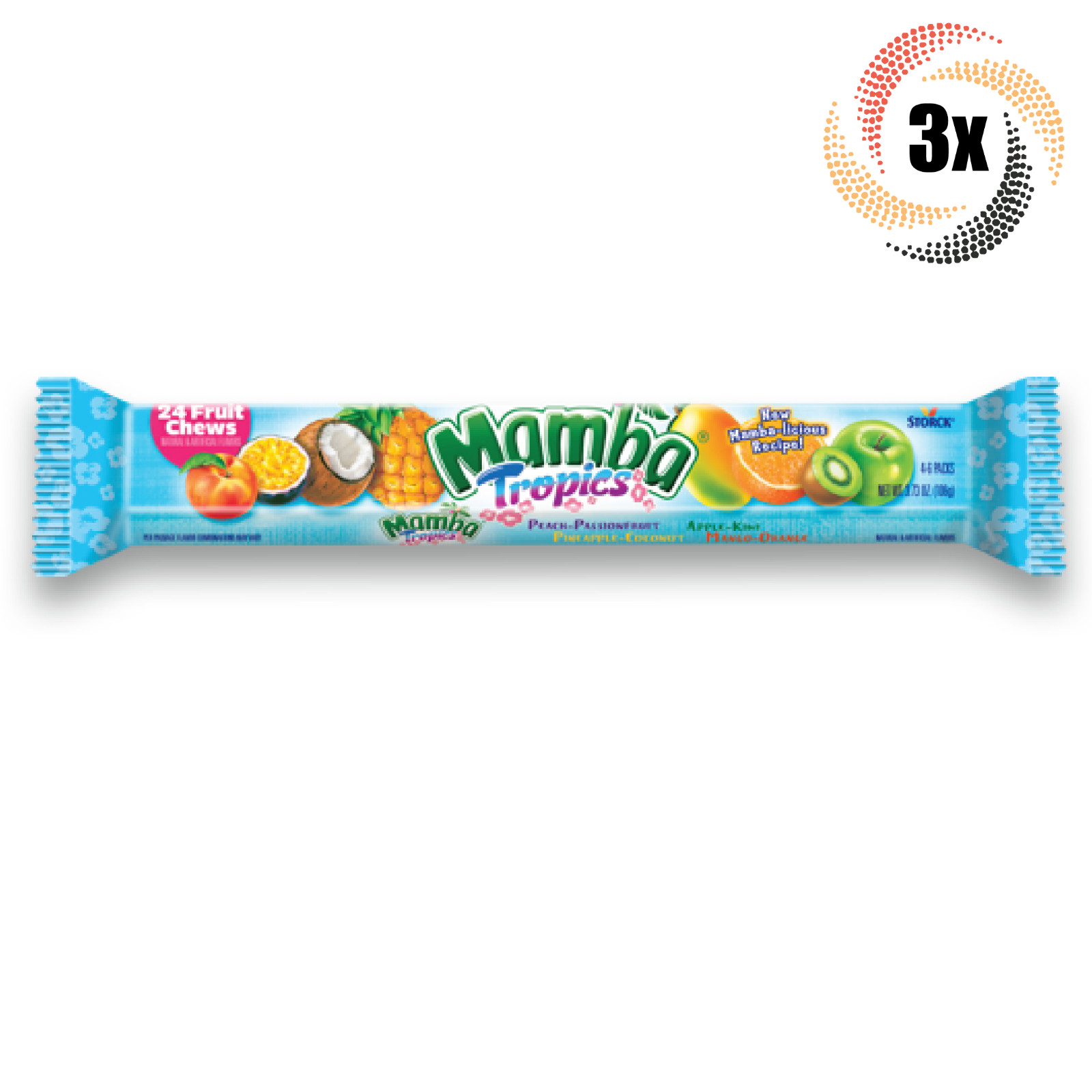 3 упаковки фруктовых конфет Mamba Tropics в ассортименте King Size по 24 штуки в каждой 373 унции 2590₽