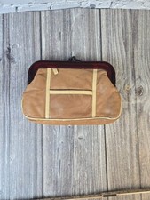 Vintage Faux Leather Plastic Handle Clutch Retro 70's
