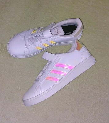 NEU Adidas Grand Court 2.0 Sneaker Weiss/Multi Slip-On + Klett Gr.39 1/3 UK 6