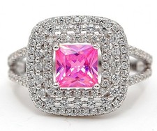 3CT Treated Pink Sapphire  Topaz 925 Solid Sterling Silver Ring Sz 7 UB2-6