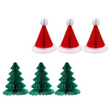 6 Pcs Honeycomb Paper Xmas Party Decorations Christmas Hats And Tree Pendant