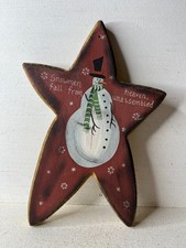 Primitive Rustic Country Decor Wooden Star Shelf Sitter Snowman 9.5"