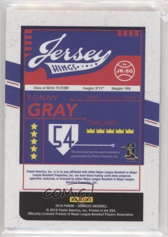 2016 Panini Donruss Jersey Kings Red /99 Sonny Gray #JK-SG - Image 2 of 2