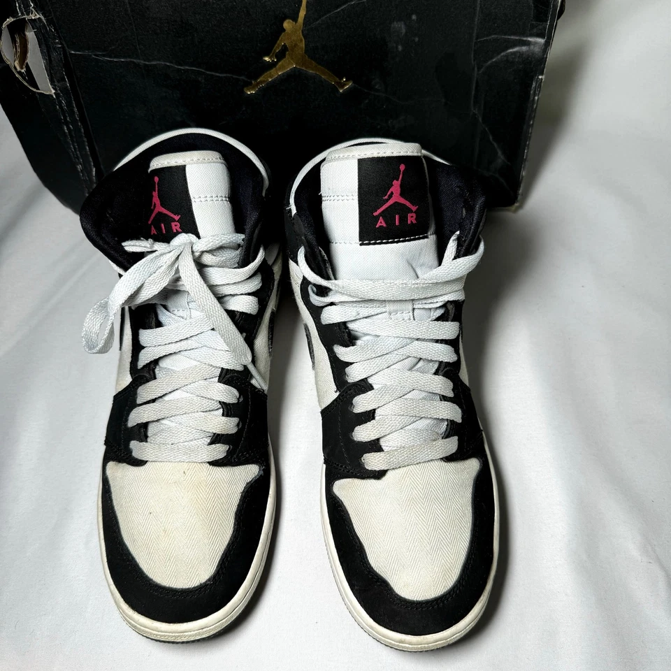 Talla 5 Nike Air Jordan 1 Retro Alto GS Platino Puro Negro Rosa Zapatos Se envía ahora Foto 4 de 4