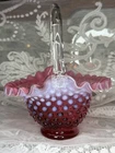 Fenton Art Glass Cranberry Opalescent Hobnail 8 inch Basket Pre-Logo