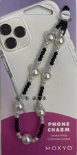 Moxyo Lanyard Beaded Phone Charm - White and Black Pearl