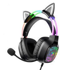 Gaming Headset with Microphone, RGB Lights, Detachable Cat Ear, Lightweight O...