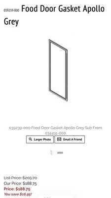 Missing Box NEW Genuine OEM VIKING GASKET, DOOR, APOLLO GREY Part #039239-000