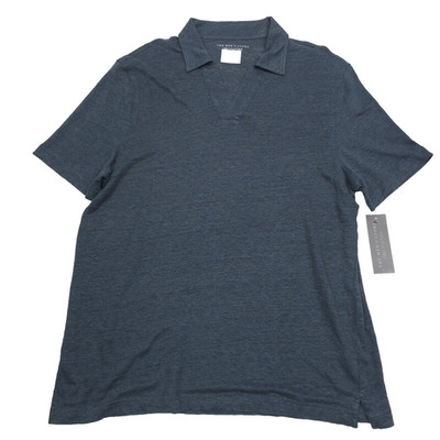 Bloomingdales Linen Polo Shirt Mens Large Dark Slate Green Johnny Collar NWT