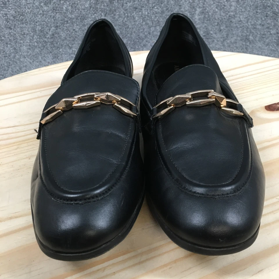 Zapatos Anne Klein Mujer 11 M Negro Booker Mocasines Cuero Informal Cadena Dorada Foto 4 de 4