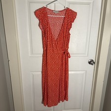 Loft red with white dainty floral wrap dress size MP E462