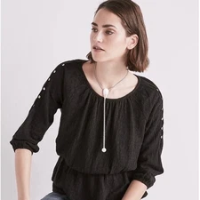 Lucky Brand Jacquard Blouson Top Black Large
