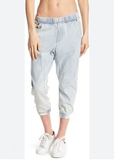 ONE Teaspoon Sundees Crop Denim Pant Jeans Light Blue Pull On Elastic Waist L