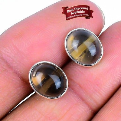 Rauchtopas Edelstein massiv Sterlingsilber Geburtstag Ohrstecker Schmuck