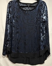 Velvet Burnout Dark Fairy Whimsygoth Top Simply Vera Wang Blue Black XL Petite