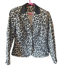 Leopard Print Womens Lined Blazer By C A With Black Lapel Collar Button Closure