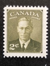 Canada, 1951, King George VI, 2¢ Olive Green, Scott No 305, Mint-NH,  Lot # 51A4