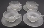 4 SETs Dominion Glass SAGUENAY Clear 8 pcs Cup & Saucer Depression 1940s