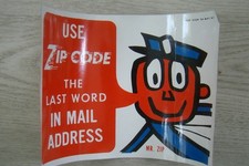 Vintage USPS -Mr. Zip Decal - Sticker POD Sign 54 - May 1963 - New/Unused