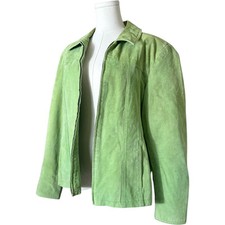 Vintage Lime Green Suede Jacket Coldwater Creek Y2K Boho Retro Outerwear - Large