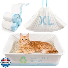 15 Count Cat Litter Box Liners 100% OK Compost Home Certified, 38" x 18" Litt