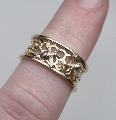 Ring 9 kt Rot Gelbgold gepunzt Clogau Waben Citrin Biene 3,2 g O