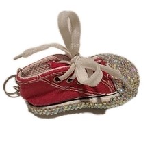 Mini Pink High Top Sneaker Key Chain Silver Sparkles 3" Adorably Authentic Look