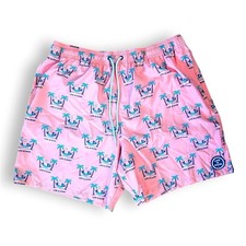 Life Is Good Mens Swim Trunks Board Shorts Drawstring Palm Tree Print Coral XL