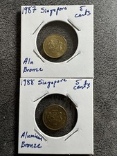 1987 & 1988 Singapore 5 Cents. 2 Coin Lot. Aluminum Bronze. Near Mint State