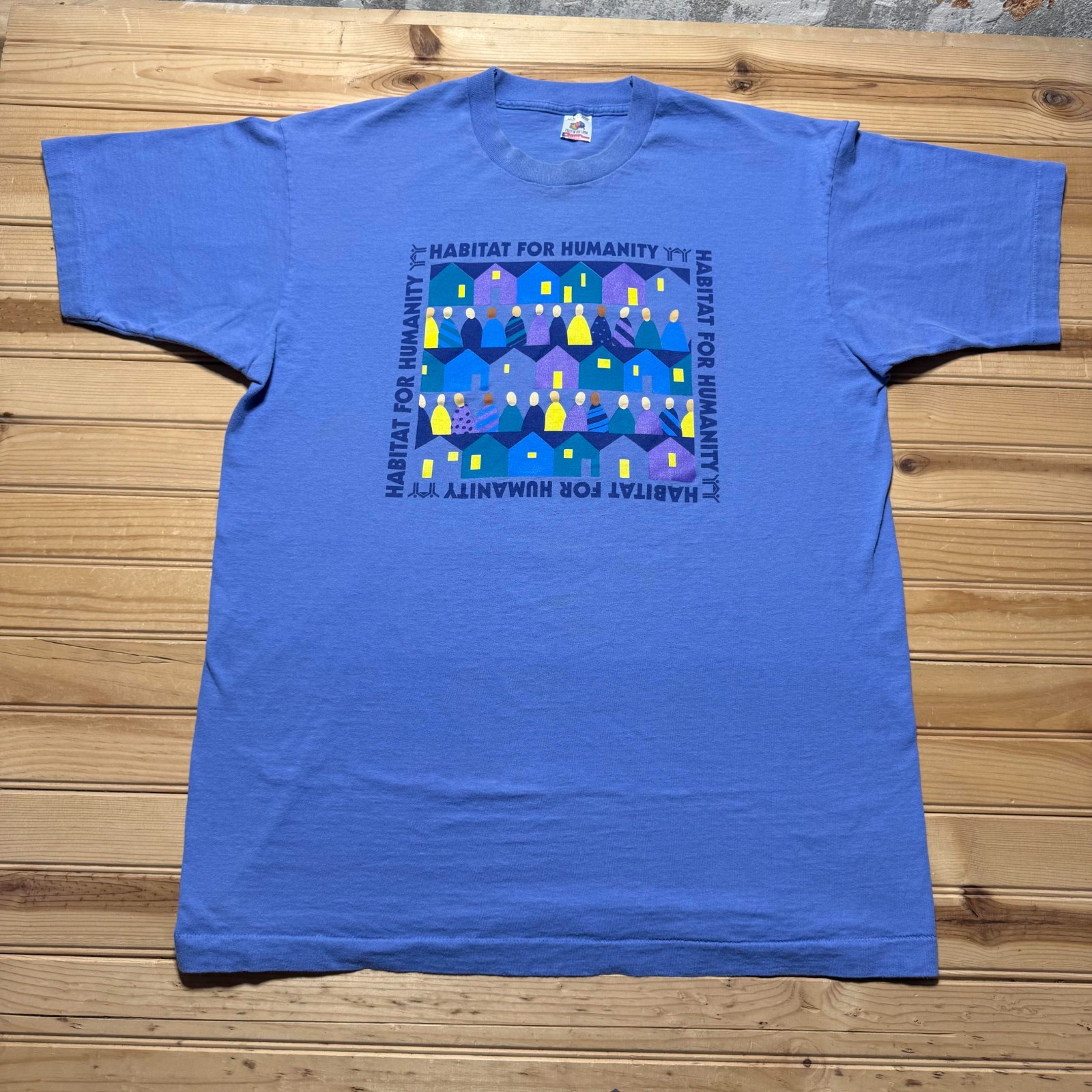 Vintage 90s Habitat For Humanity Colorful Houses Charity Graphic T-Shirt USA XL