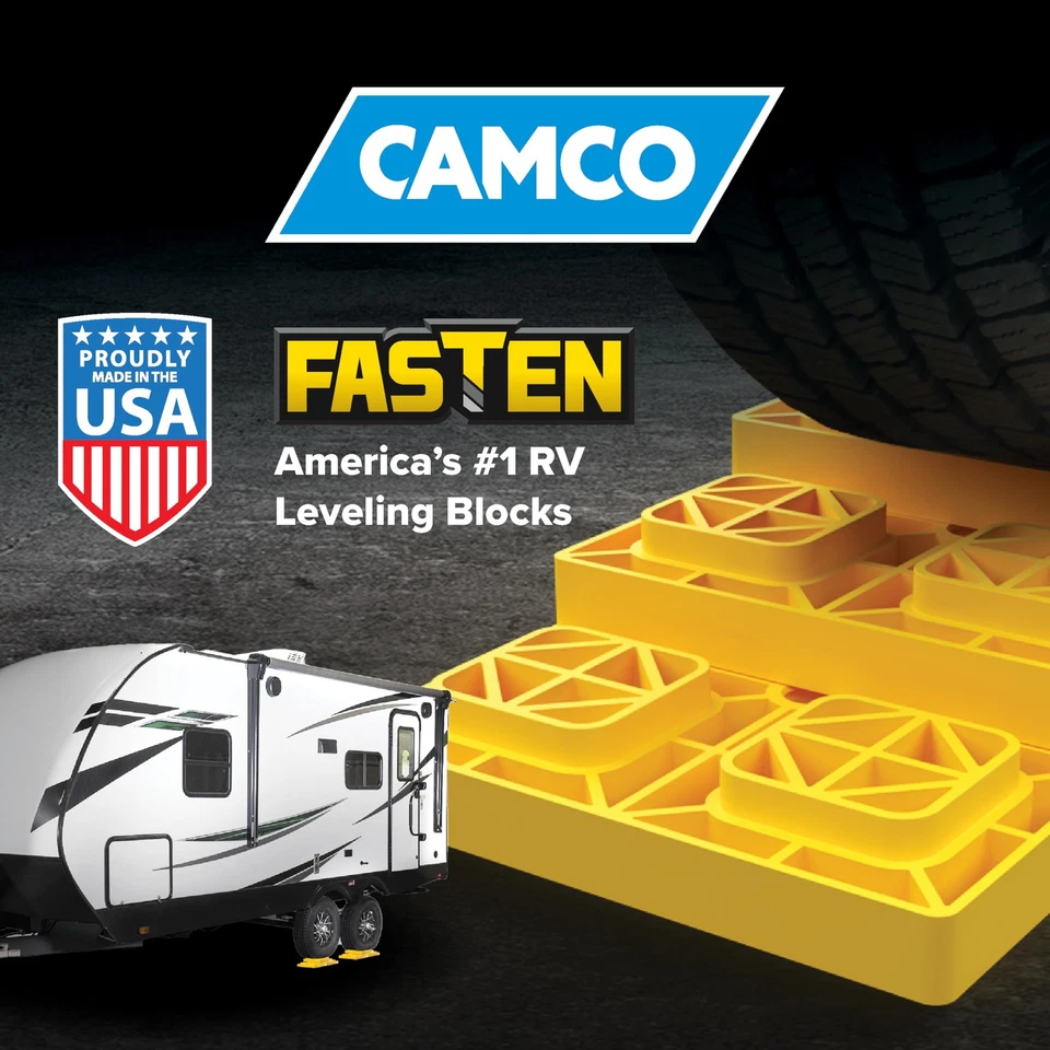 Camco FasTen 10 Pack RV Leveling Blocks 8.5x8.5 Yellow Heavy Duty USA Made - Image 2 of 4
