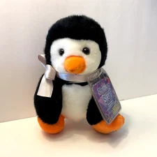 Russ Berrie Shining Stars Plush Penguin Black White Orange New w/Sealed Code 8''