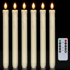 Homemory 6 Pcs Flameless Taper Candles with Remote, Timer, Pack of 6, Ivory