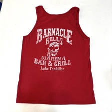 Dive Bar T Shirt BARNACLE BILL’S Marina Red Tank Top Skull Head Sun Fade Size M
