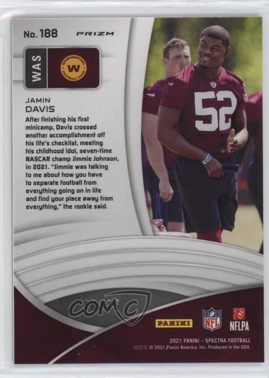 2021 Panini Spectra Rookie Hyper Prizm /75 Jamin Davis #188 Rookie RC - Image 2 of 2