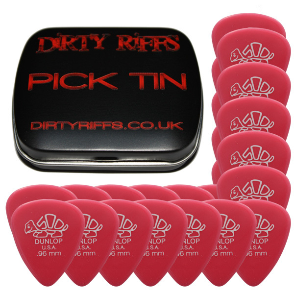 24 x Dunlop Delrin Guitar Picks / Plectrums - 0.96mm Dark Pink In A Pick Tin