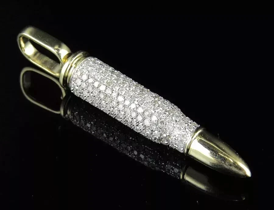 Dije colgante de bala de diamantes creado en laboratorio chapado en oro amarillo de 14 quilates para hombre de 1,5 quilates Foto 3 de 3