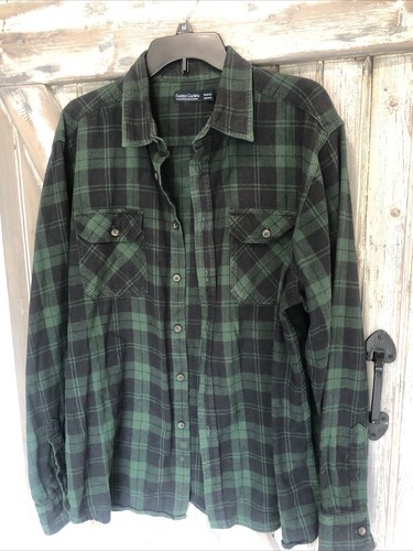 Faded Glory Herren Langarm Hemd grün kariert XL 46-48 Flanell 100% Baumwolle