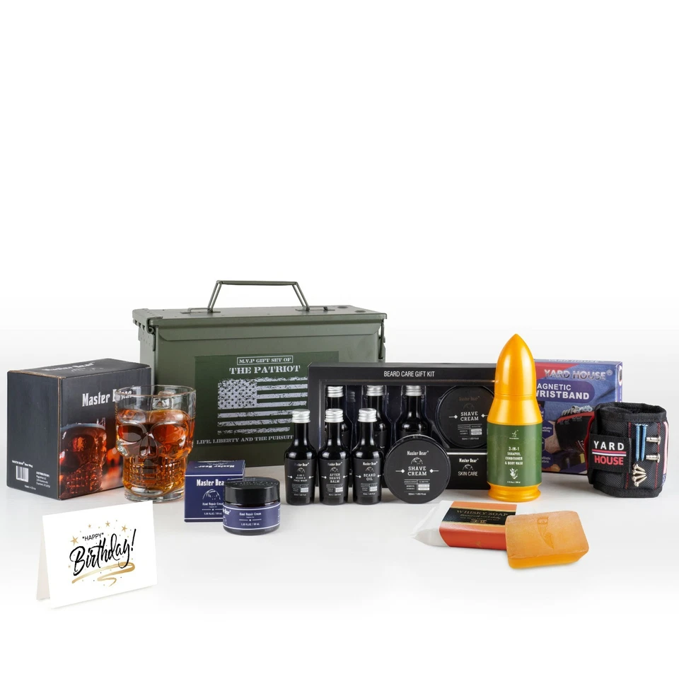 Juego de regalos de cumpleaños para hombre - 50 latas de munición de metal Cal | Kit de aseo | Taza calavera Foto 3 de 4