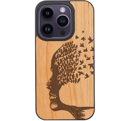 For iPhone 15 Pro Plus 14 13 12 Tree Head Wood Shockproof Phone Case Magsafe