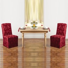 2 new WINE Autumn Medley Damask Chair Covers for Dining Room Chairs