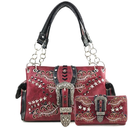 Justin West Buckle Western Floral Embroidery Conceal Carry Handbag Purse - Picture 32 of 69