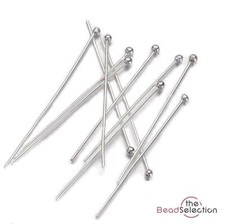 PLATINUM SILVER PLATED TOP QUALITY BALL HEAD PINS 50mm x 0.6mm 50 PER BAG