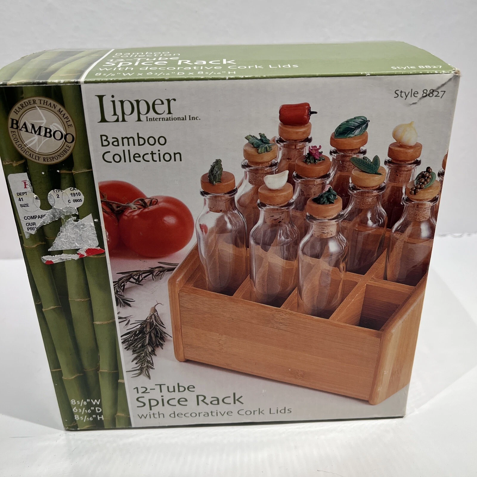 Lipper International Bamboo 12 Tube Spice Rack With Decorative Cork Lids
