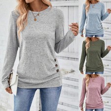 Ladies Autumn Pullover Tops Shirts Long Sleeve Casual Loose Blouse Tee Size 6-18