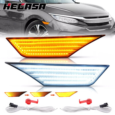 HECASA Switchback Sequential LED Side Marker Lights Clear  For Honda Civic 16-21
