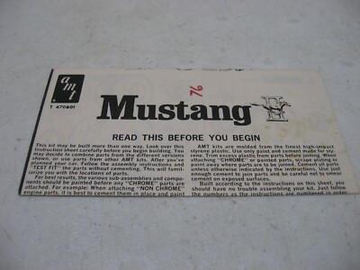 Instruction Sheet Only - AMT 1976 Ford Mustang II Model Kit #T470